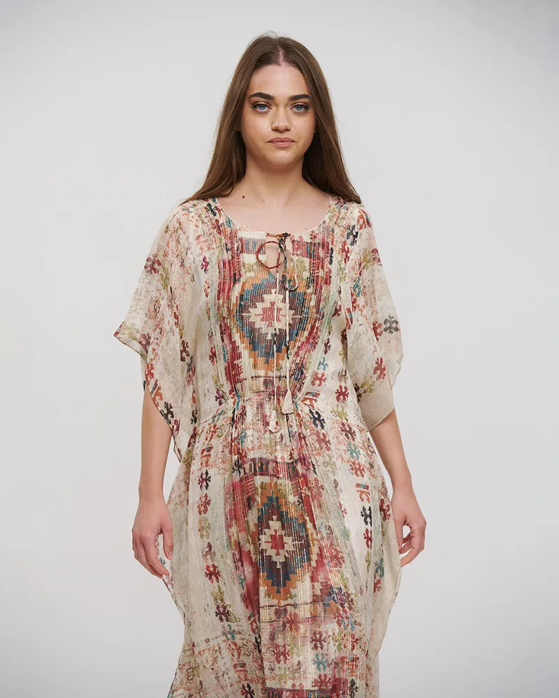 ΦΟΡΕΜΑ/ΚΑΦΤΑΝΙ ΡΟΖ/ΛΕΥΚΟ ΜΕ ΣΧΕΔΙΑ ONE SIZE (100% VISCOSE)