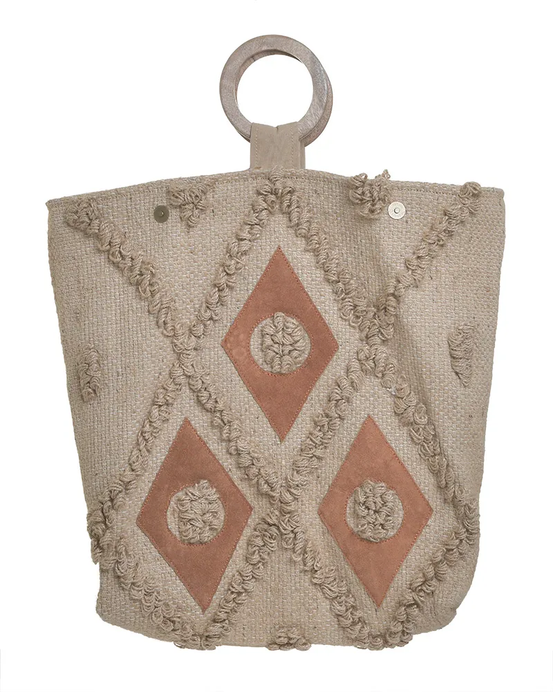 ΤΣΑΝΤΑ ΨΑΘΙΝΗ ΜΠΕΖ/ΚΑΦΕ ΜΕ ΞΥΛΙΝΟ ΧΕΡΟΥΛΙ 36X10X50/62 (50% JUTE 50% COTTON)