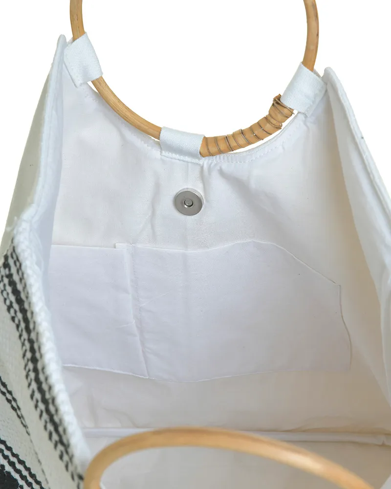 ΤΣΑΝΤΑ ΥΦΑΣΜΑΤΙΝΗ ΑΣΠΡΟΜΑΥΡΗ ΜΕ ΞΥΛΙΝΟ ΧΕΡΟΥΛΙ 40X12X40/48 (100% COTTON) ΤΣΑΝΤΑ ΥΦΑΣΜΑΤΙΝΗ ΑΣΠΡΟΜΑΥΡΗ ΜΕ ΞΥΛΙΝΟ ΧΕΡΟΥΛΙ 40X12X40/48 (100% COTTON)