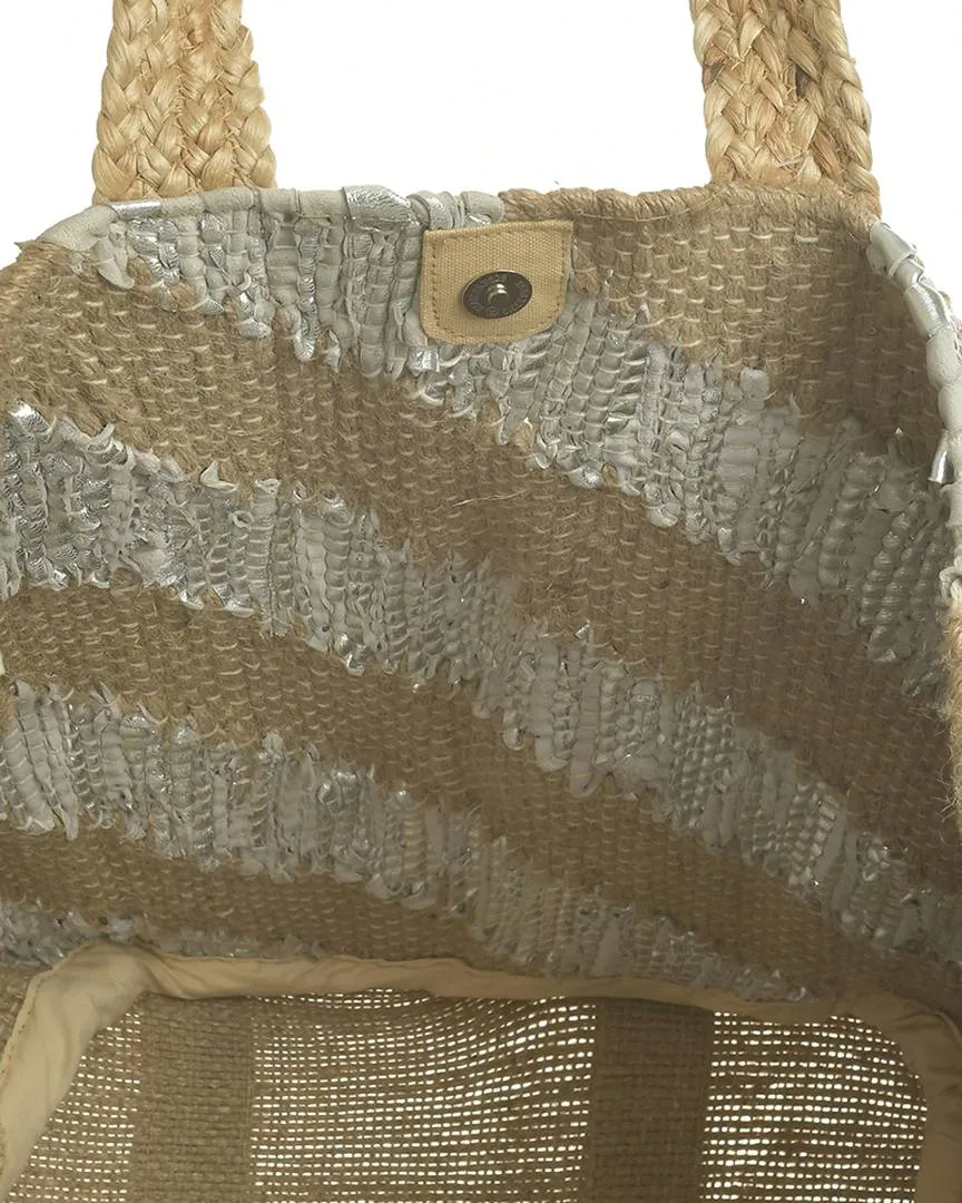 ΤΣΑΝΤΑ ΑΠΟ ΓΙΟΥΤΑ ΜΠΕΖ ΜΕ ΑΣΗΜΙ ΛΕΠΤΟΜΕΡΕΙΕΣ 60×40 (50%LEATHER 50%JUTE)