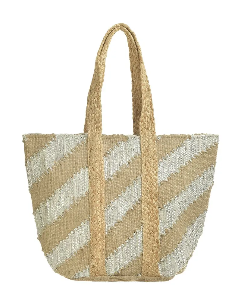 ΤΣΑΝΤΑ ΑΠΟ ΓΙΟΥΤΑ ΜΠΕΖ ΜΕ ΑΣΗΜΙ ΛΕΠΤΟΜΕΡΕΙΕΣ 60×40 (50%LEATHER 50%JUTE)