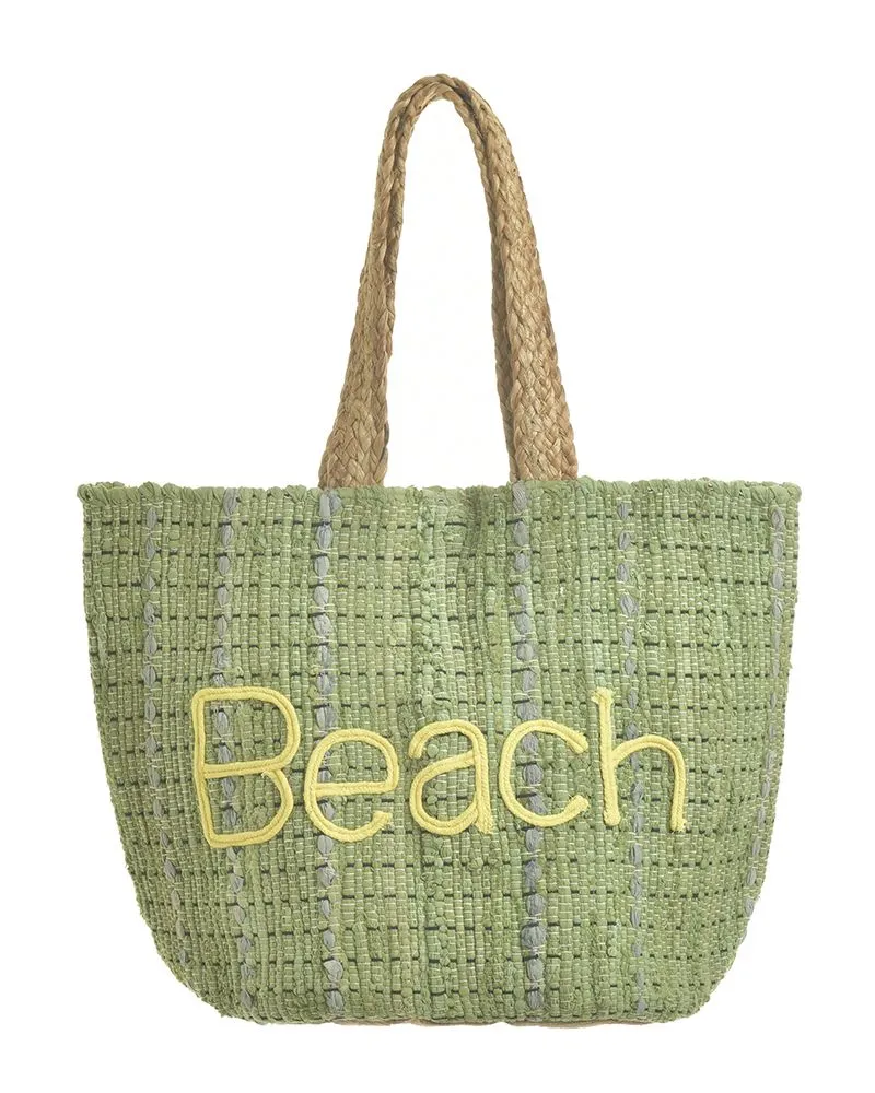 ΤΣΑΝΤΑ ΑΠΟ ΓΙΟΥΤΑ ΠΡΑΣΙΝΟ ”BEACH” 60×40 (70%COTTON 30%JUTE)