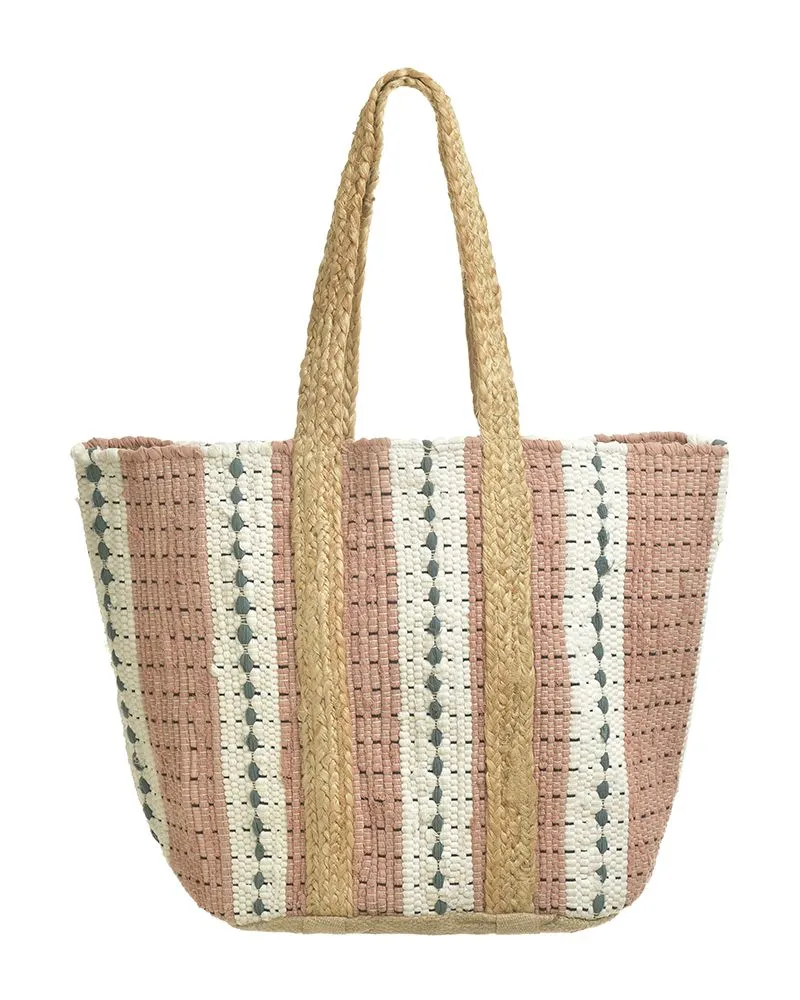 ΤΣΑΝΤΑ ΑΠΟ ΓΙΟΥΤΑ ΛΕΥΚΗ/ΡΟΖ ΜΕ ΜΑΥΡΕΣ ΛΕΠΤΟΜΕΡΕΙΕΣ 60×40 (70%COTTON 30%JUTE)