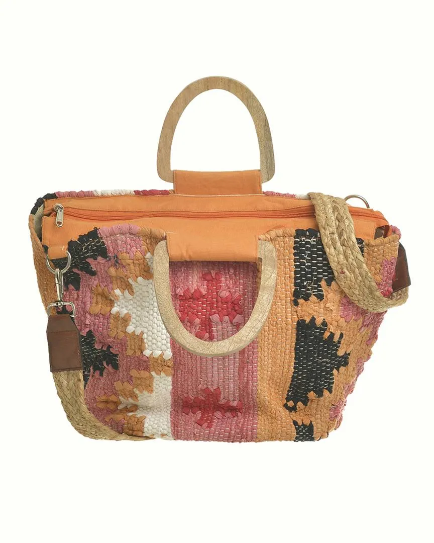 ΤΣΑΝΤΑ ΑΠΟ ΓΙΟΥΤΑ ΦΟΥΞ/ΠΟΡΤΟΚΑΛΙ ΜΕ ΓΕΩΜΕΤΡΙΚΑ ΣΧΕΔΙΑ 50×30(COTTON/JUTE)