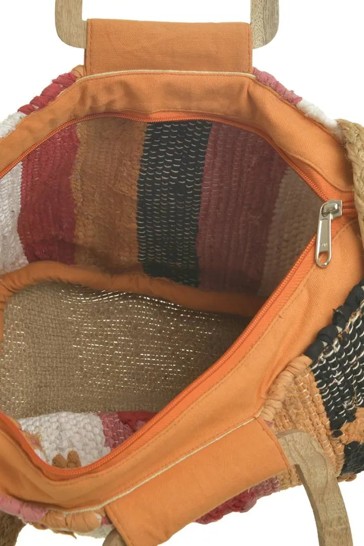 ΤΣΑΝΤΑ ΑΠΟ ΓΙΟΥΤΑ ΦΟΥΞ/ΠΟΡΤΟΚΑΛΙ ΜΕ ΓΕΩΜΕΤΡΙΚΑ ΣΧΕΔΙΑ 50x30(COTTON/JUTE)