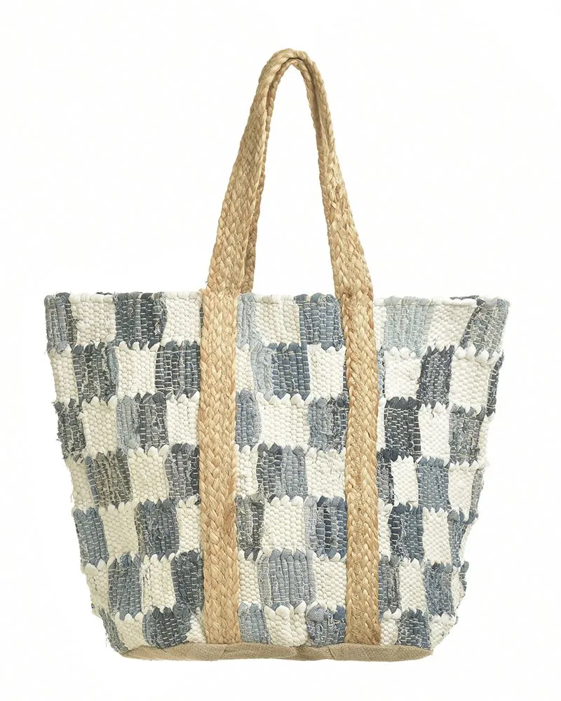 ΤΣΑΝΤΑ ΑΠΟ ΓΙΟΥΤΑ ΜΠΛΕ/ΑΣΠΡΗ 60×40 (70%COTTON 30%JUTE)