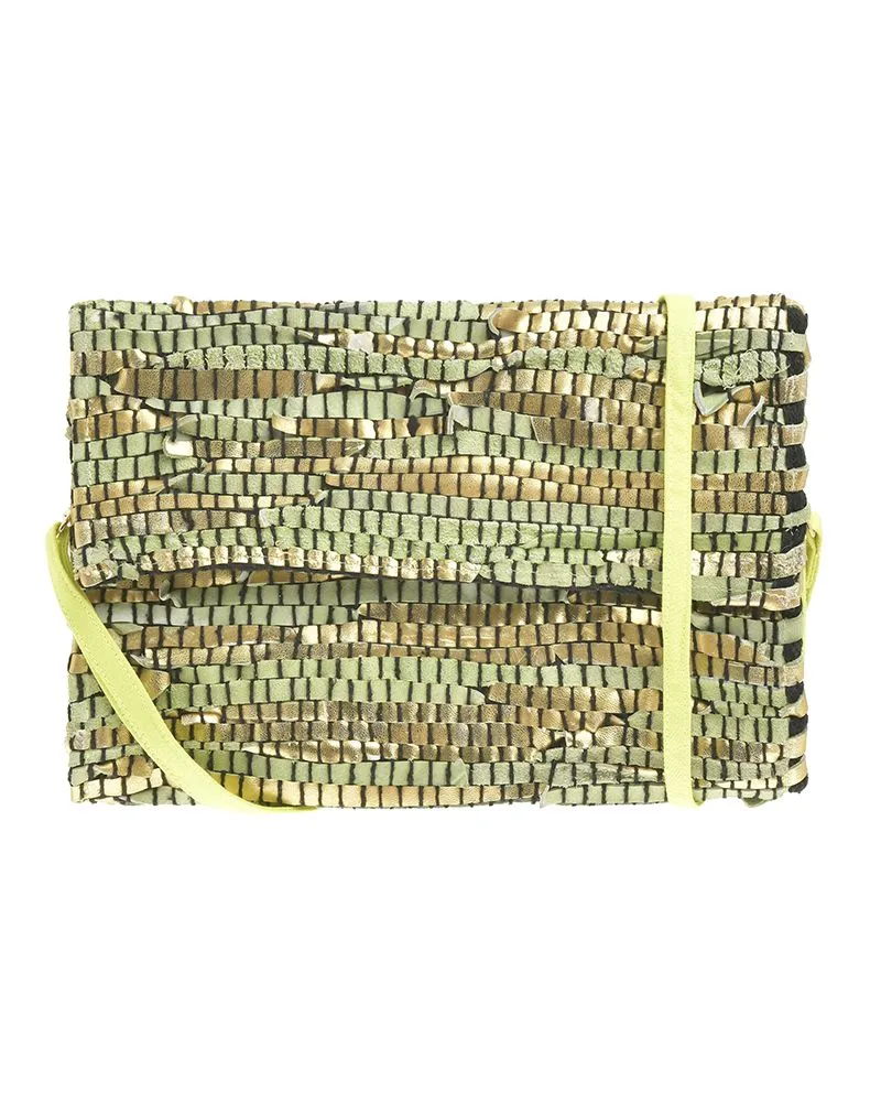 ΤΣΑΝΤΑΚΙ/ΦΑΚΕΛΟΣ ΠΡΑΣΙΝΟ ΑΠΑΛΟ/ΧΡΥΣΟ 30Χ20Χ6 (70% LEATHER 30% COTTON)