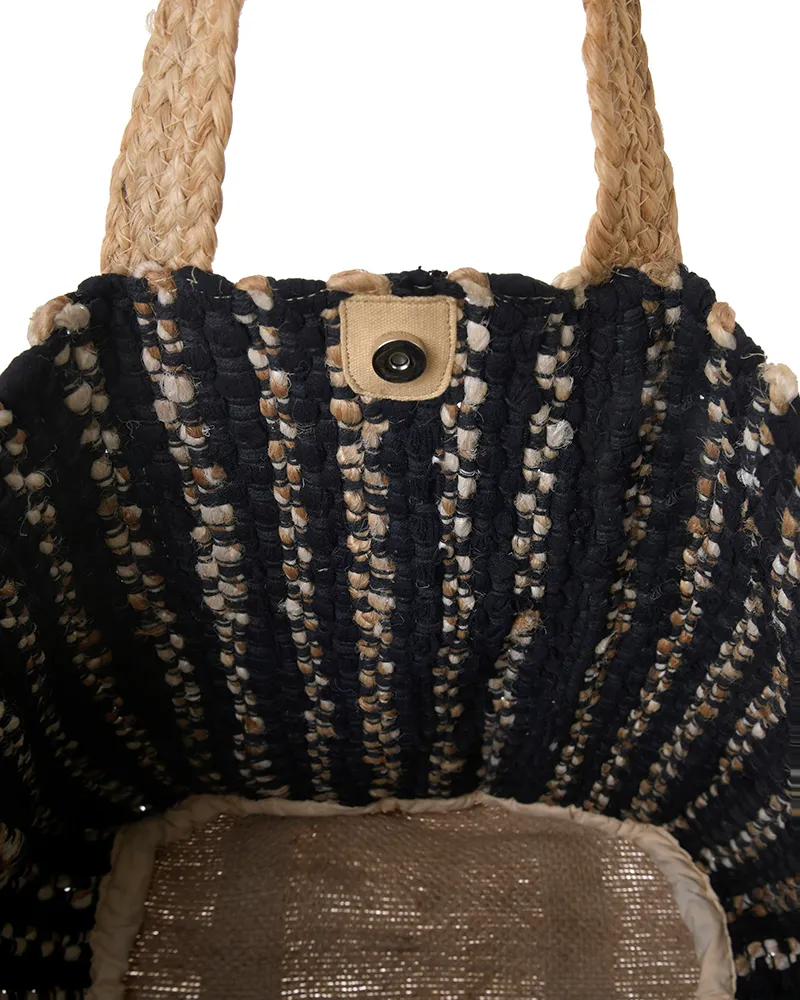 ΤΣΑΝΤΑ ΑΠΟ ΓΙΟΥΤΑ ΣΕ ΜΑΥΡΟ ΜΕ ΜΠΕΖ ΛΕΠΤΟΜΕΡΕΙΕΣ 31X40X31 (50% COTTON 50%JUTE)