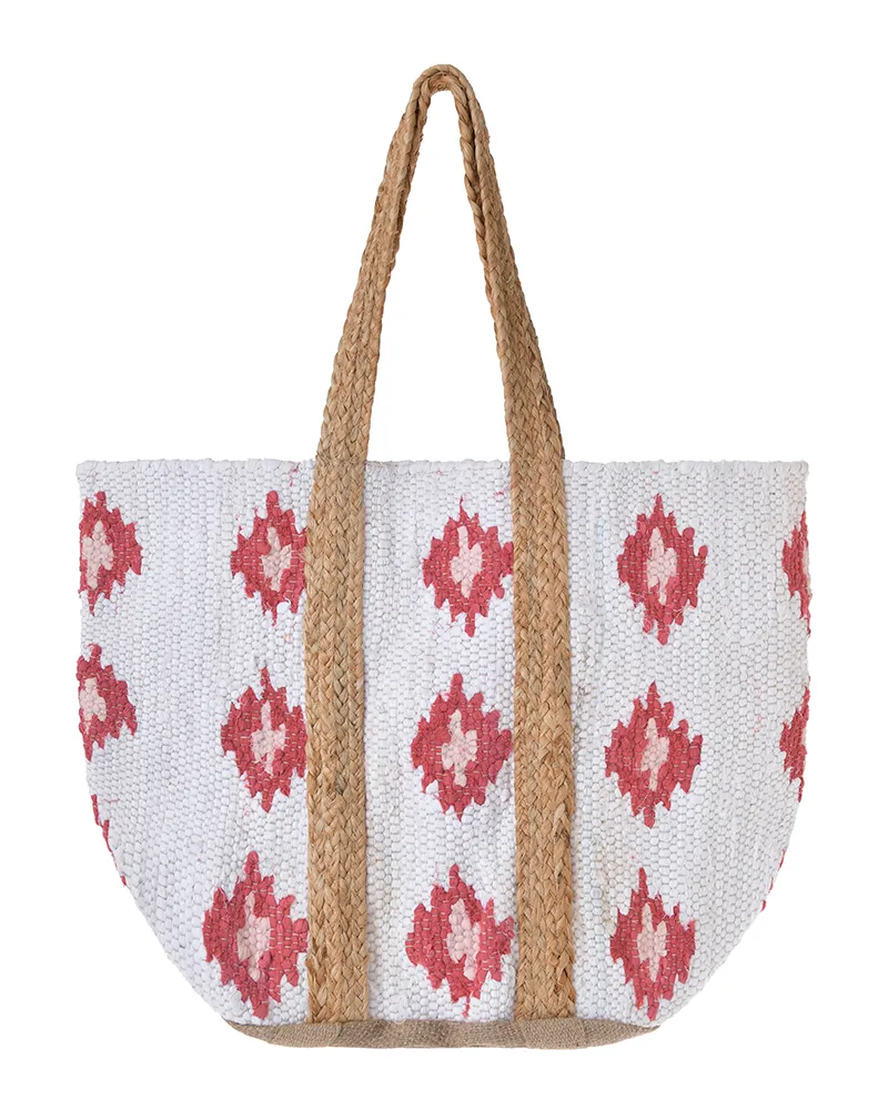 ΤΣΑΝΤΑ ΑΠΟ ΓΙΟΥΤΑ ΣΕ ΛΕΥΚΌ ΜΕ ΡΟΖ ΛΟΥΛΟΥΔΙΑ ΚΑΙ ΜΠΕΖ ΛΟΥΡΑΚΙΑ 31X40X31 (70% COTTON 30% JUTE)