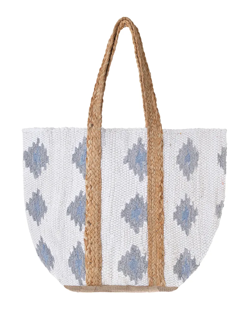 ΤΣΑΝΤΑ ΑΠΟ ΓΙΟΥΤΑ ΣΕ ΛΕΥΚΌ ΜΕ ΓΚΡΙ ΛΟΥΛΟΥΔΙΑ ΚΑΙ ΜΠΕΖ ΛΟΥΡΑΚΙΑ 31X40X31 (70% COTTON 30% JUTE)