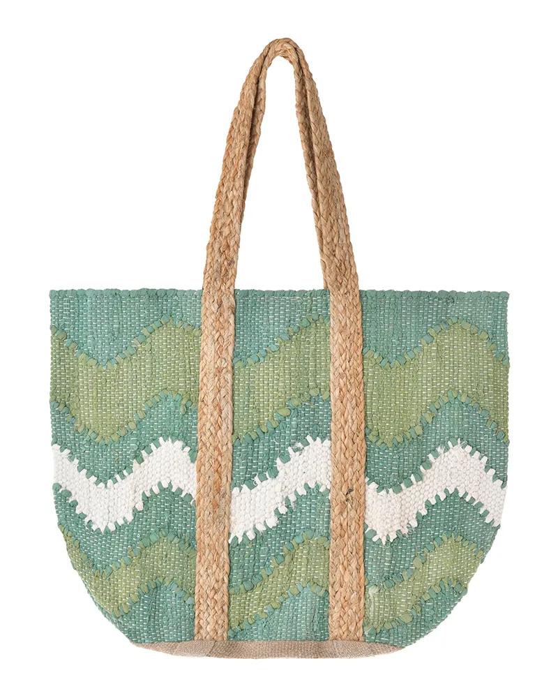 ΥΦΑΣΜΑΤΙΝΗ ΤΣΑΝΤΑ ΣΕ ΣΚΟΥΡΟ ΠΡΑΣΙΝΟ/ΕΚΡΟY ΑΠΟΧΡΩΣΕΙΣ “ΚΥΜΑΤΑ” 31X40X31 (70% COTTON 30% JUTE)