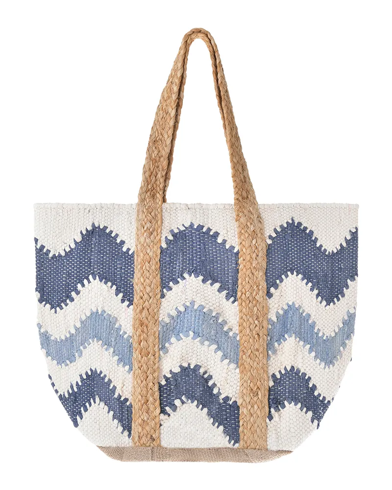 ΥΦΑΣΜΑΤΙΝΗ ΤΣΑΝΤΑ ΣΕ ΜΠΛΕ/ΕΚΡΟY ΑΠΟΧΡΩΣΕΙΣ “ΚΥΜΑΤΑ” 31X40X31 (70% COTTON 30% JUTE)