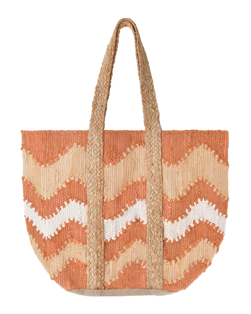 ΥΦΑΣΜΑΤΙΝΗ ΤΣΑΝΤΑ ΣΕ ΠΟΡΤΟΚΑΛΙ/ΕΚΡΟY ΑΠΟΧΡΩΣΕΙΣ “ΚΥΜΑΤΑ” 31X40X31 (70% COTTON 30% JUTE)