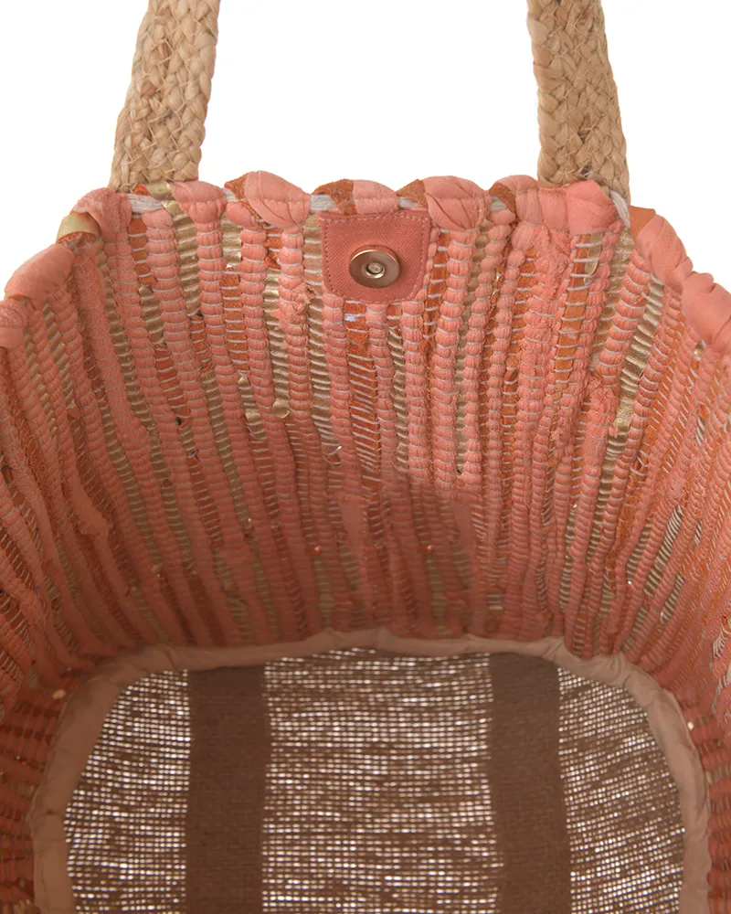 ΤΣΑΝΤΑ ΓΙΟΥΤΑ ΛΕΥΚΗ ΜΕ ΧΡΥΣΕΣ ΛΕΠΤΟΜΕΡΕΙΕΣ 31X40X31 (35% COTTON / 35% LEATHER / 30% JUTE)