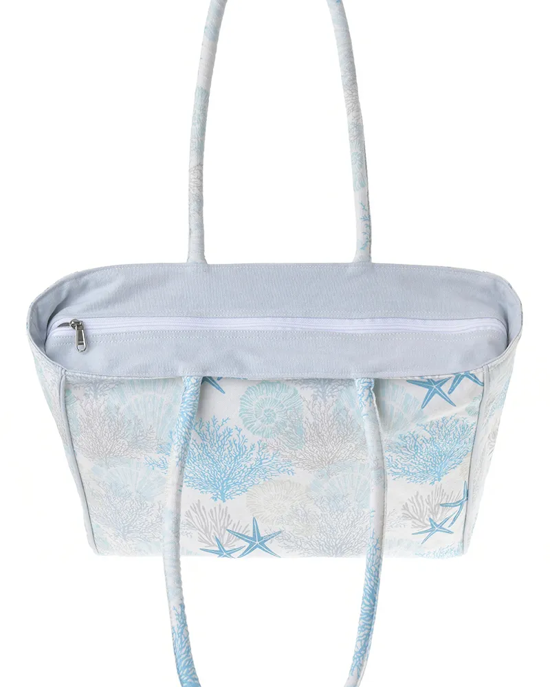 ΤΣΑΝΤΑ ΥΦΑΣΜΑΤΙΝΗ ΛΕΥΚΗ/ΓΑΛΑΖΙΑ ΜΕ ΚΟΡΑΛΙΑ 40X32X14 (100% COTTON CANVAS)