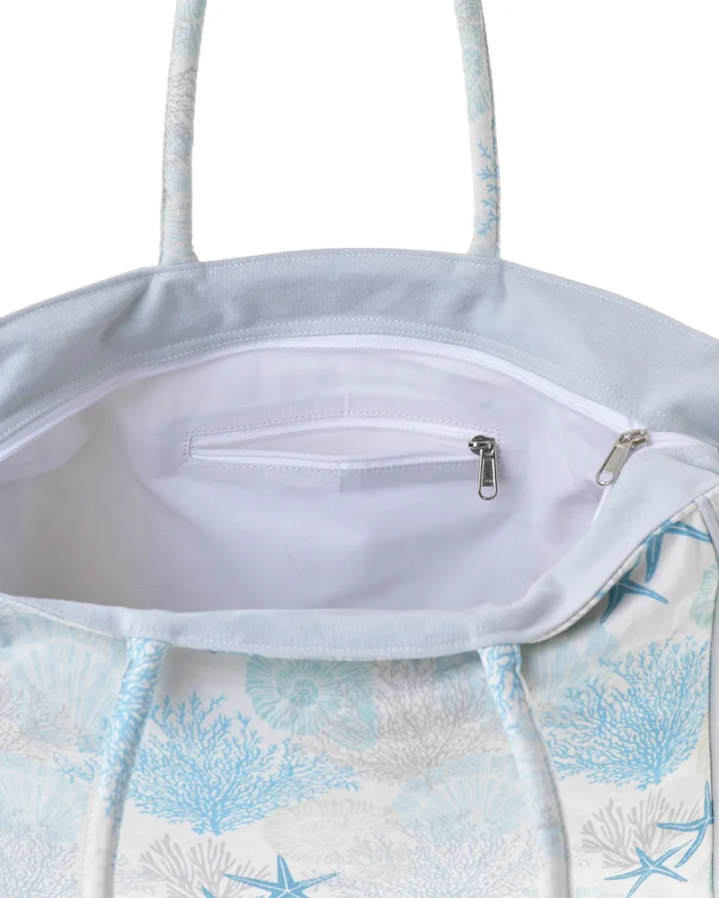 ΤΣΑΝΤΑ ΥΦΑΣΜΑΤΙΝΗ ΛΕΥΚΗ/ΓΑΛΑΖΙΑ ΜΕ ΚΟΡΑΛΙΑ 40X32X14 (100% COTTON CANVAS)