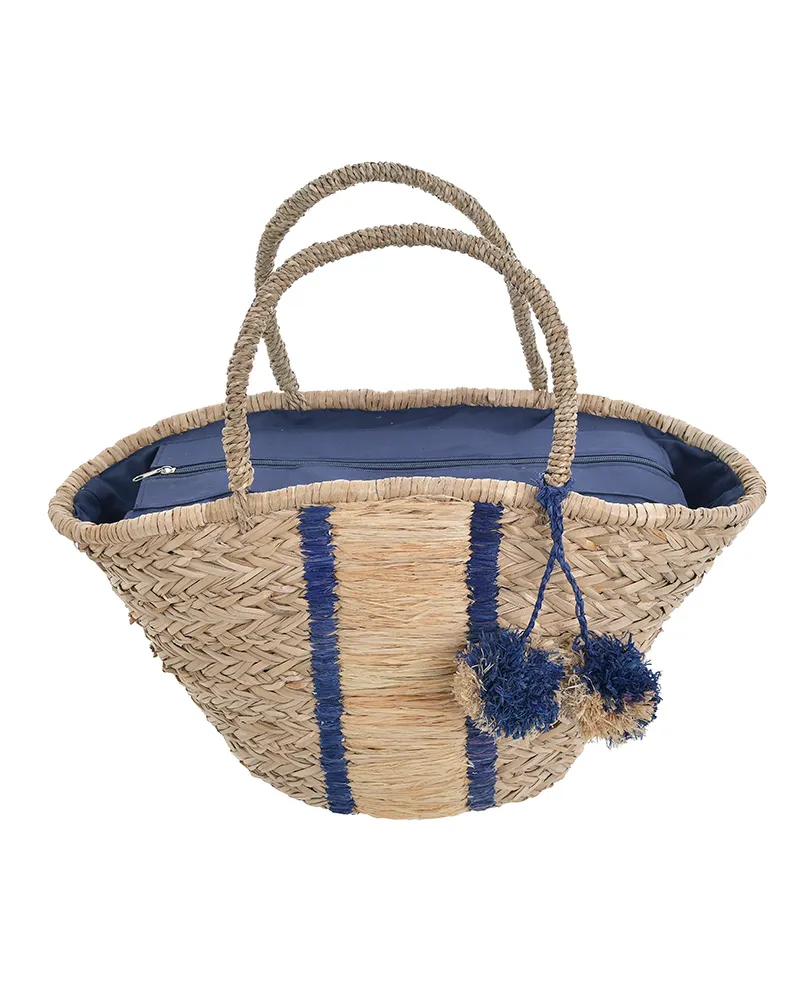 ΚΑΛΑΘΙ ΘΑΛΑΣΣΗΣ ΨΑΘΙΝΟ ΜΕ ΜΠΛΕ/ΜΠΕΖ ΛΕΠΤΟΜΕΡΕΙΕΣ ΚΑΙ ΠΟΜ-ΠΟΜ 58Χ19Χ28 (100% SEAGRASS)