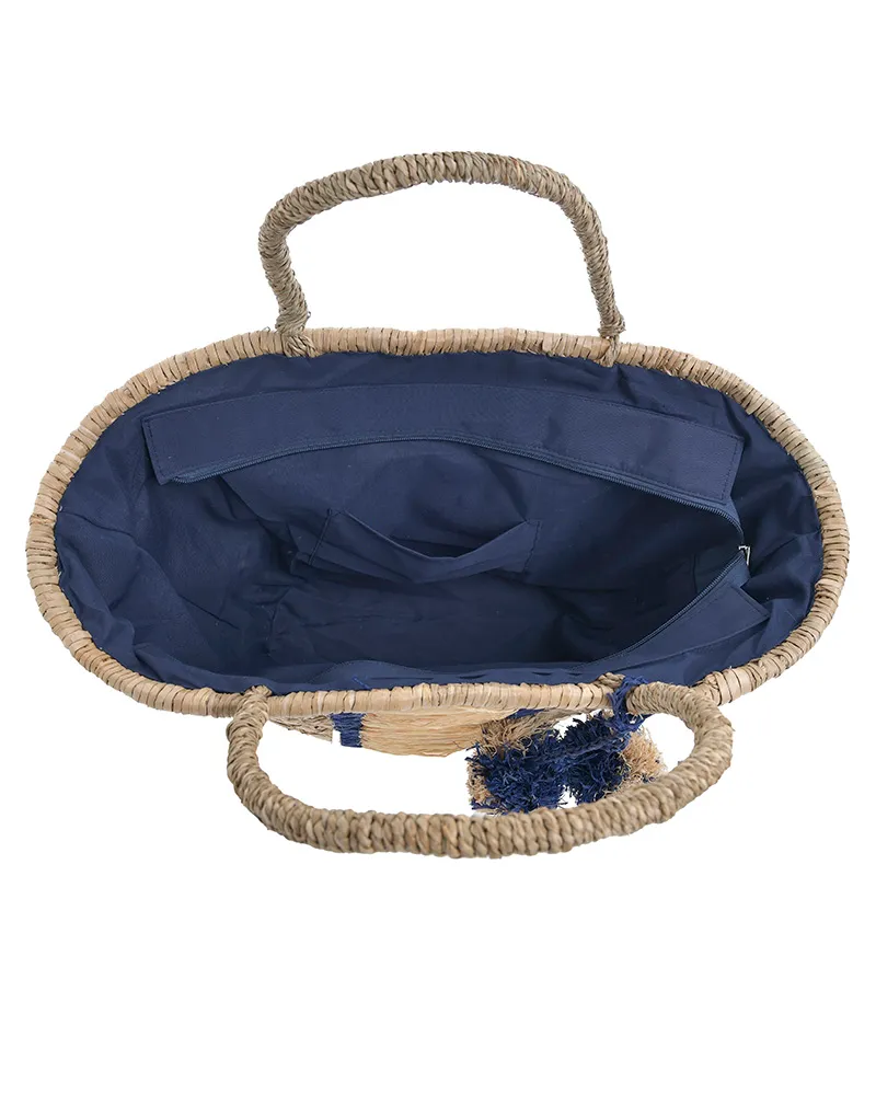 ΚΑΛΑΘΙ ΘΑΛΑΣΣΗΣ ΨΑΘΙΝΟ ΜΕ ΜΠΛΕ/ΜΠΕΖ ΛΕΠΤΟΜΕΡΕΙΕΣ ΚΑΙ ΠΟΜ-ΠΟΜ 58Χ19Χ28 (100% SEAGRASS)