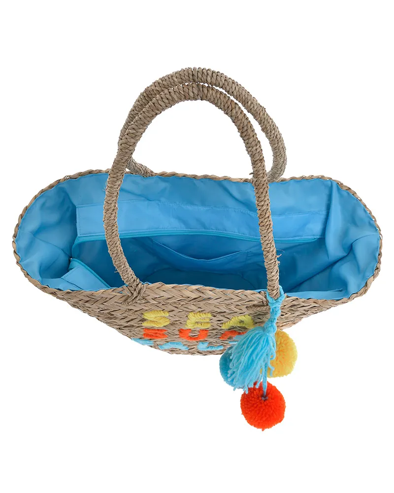 ΤΣΑΝΤΑ ΨΑΘΙΝΗ ''SEA SUN SALT'' ΜΕ ΤΥΡΚΟΥΑΖ ΛΕΠΤΟΜΕΡΕΙΕΣ ΚΑΙ ΦΟΥΝΤΑΚΙΑ 53Χ30