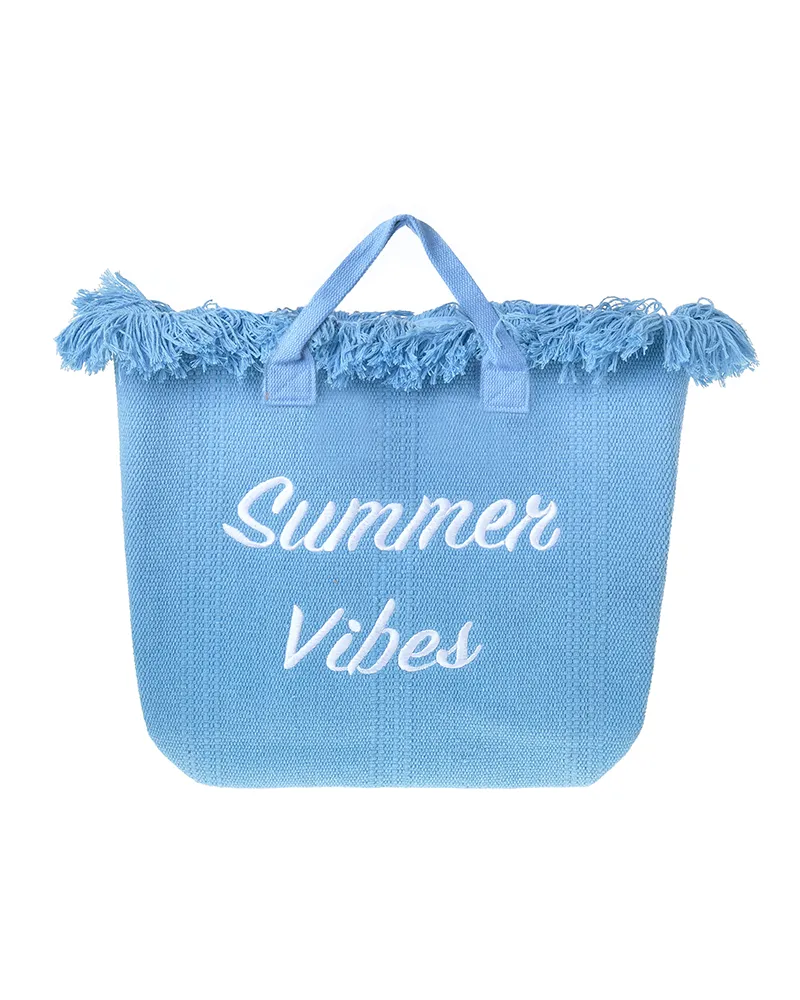 ΤΣΑΝΤΑ ΘΑΛΑΣΣΗΣ ΥΦΑΣΜΑΤΙΝΗ ΣΕ ΜΠΛΕ ΧΡΩΜΑ "SUMMER VIBES" 50X34X10 (20% COTTON & 80% POLYESTER)