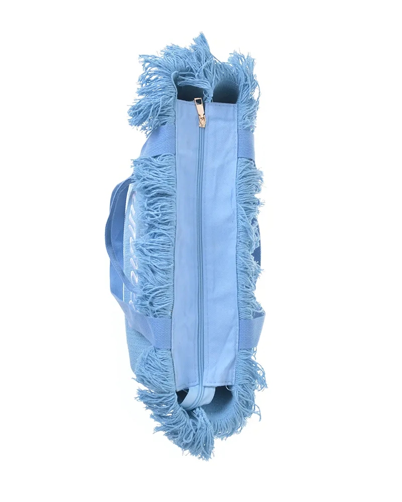 ΤΣΑΝΤΑ ΘΑΛΑΣΣΗΣ ΥΦΑΣΜΑΤΙΝΗ ΣΕ ΜΠΛΕ ΧΡΩΜΑ "SUMMER VIBES" 50X34X10 (20% COTTON & 80% POLYESTER)