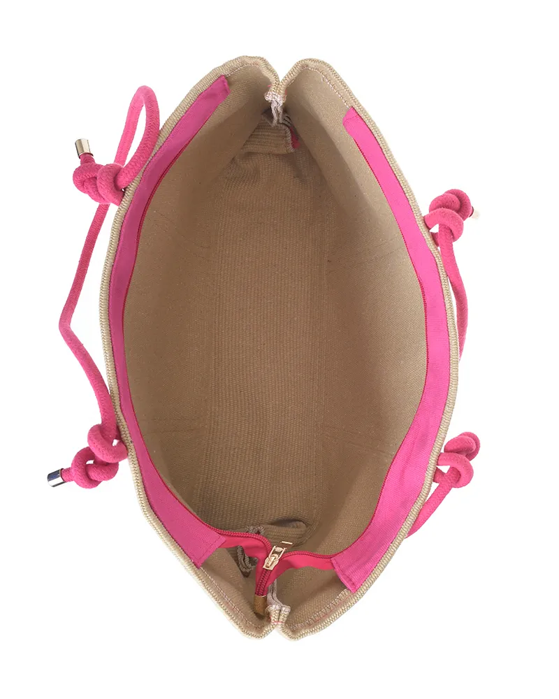 ΤΣΑΝΤΑ ΥΦΑΣΜΑΤΙΝΗ ΣΕ ΜΠΕΖ ΧΡΩΜΑ ΜΕ ΜΩΒ ΛΕΠΤΟΜΕΡΕΙΕΣ 50X33X10 (20% COTTON & 80% POLYESTER)