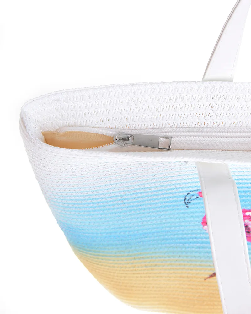 ΤΣΑΝΤΑ ΘΑΛΑΣΣΗΣ ΥΦΑΣΜΑΤΙΝΗ ΣΕ ΕΚΡΟΥ/ΛΕΥΚΟ/ΓΑΛΑΖΙΟ ΜΕ ΦΛΑΜΙΝΓΚΟ 43Χ30 (100% PAPER)