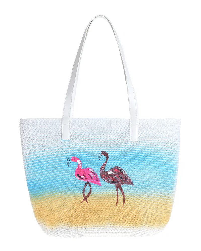 ΤΣΑΝΤΑ ΘΑΛΑΣΣΗΣ ΥΦΑΣΜΑΤΙΝΗ ΣΕ ΕΚΡΟΥ/ΛΕΥΚΟ/ΓΑΛΑΖΙΟ ΜΕ ΦΛΑΜΙΝΓΚΟ 43Χ30 (100% PAPER)