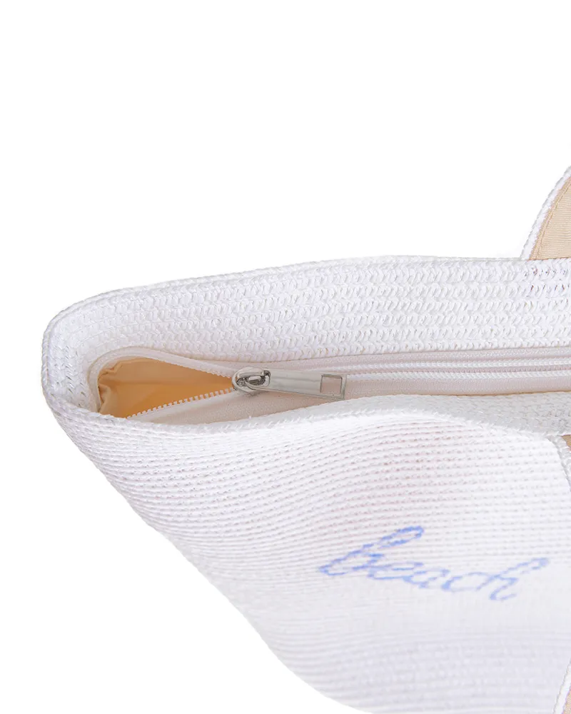 ΤΣΑΝΤΑ ΘΑΛΑΣΣΗΣ ΥΦΑΣΜΑΤΙΝΗ ΣΕ ΛΕΥΚΟ/ΓΑΛΑΖΙΟ ΧΡΩΜΑ "BEACH PLEASE" 52Χ30 (100% PAPER)