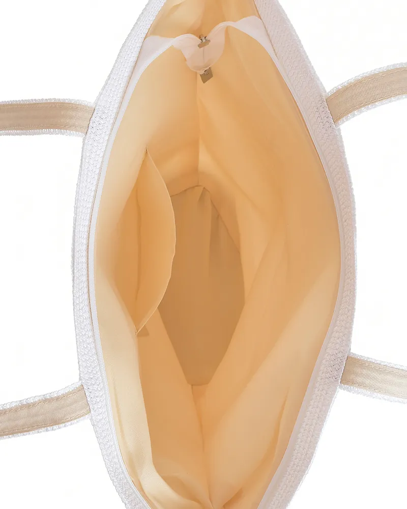 ΤΣΑΝΤΑ ΘΑΛΑΣΣΗΣ ΥΦΑΣΜΑΤΙΝΗ ΣΕ ΛΕΥΚΟ/ΓΑΛΑΖΙΟ ΧΡΩΜΑ "BEACH PLEASE" 52Χ30 (100% PAPER)