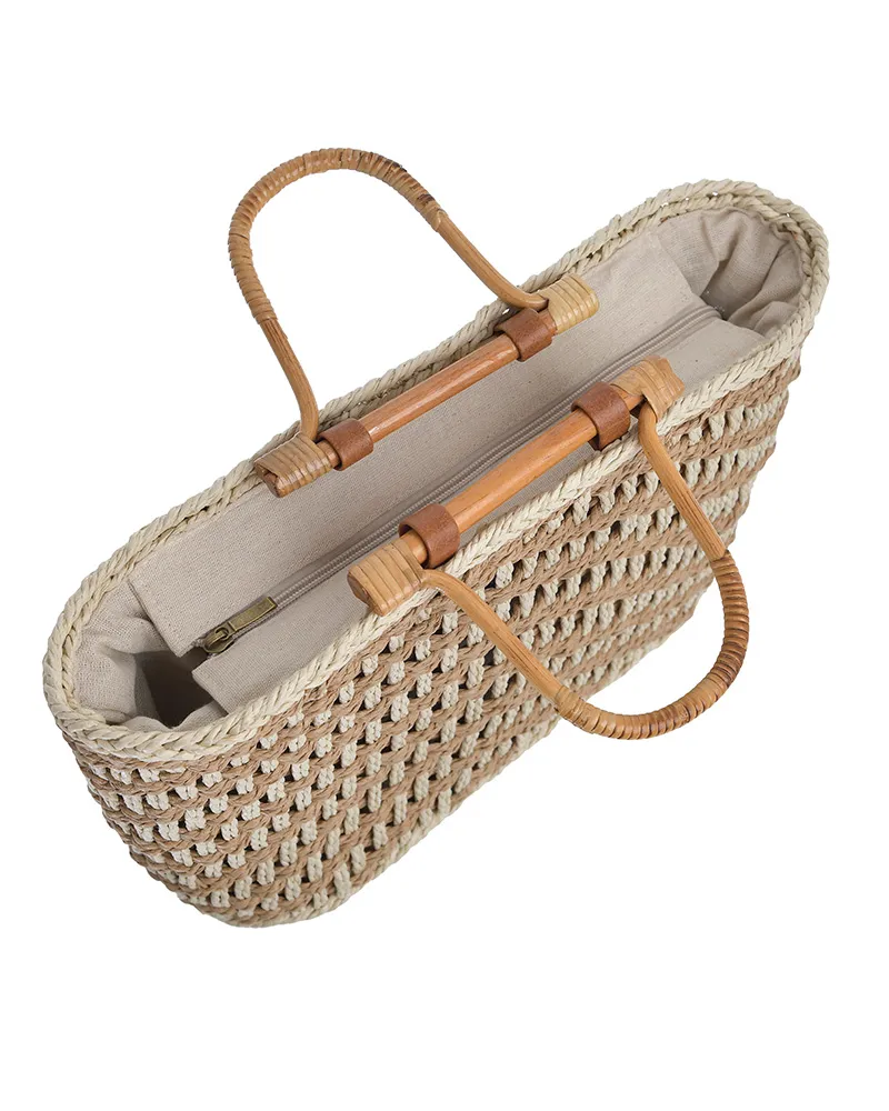 ΤΣΑΝΤΑ ΨΑΘΙΝΗ ΜΠΕΖ/ΕΚΡΟΥ ΜΕ ΚΟΚΚΑΛΙΝΑ ΧΕΡΟΥΛΙΑ 35Χ12Χ25