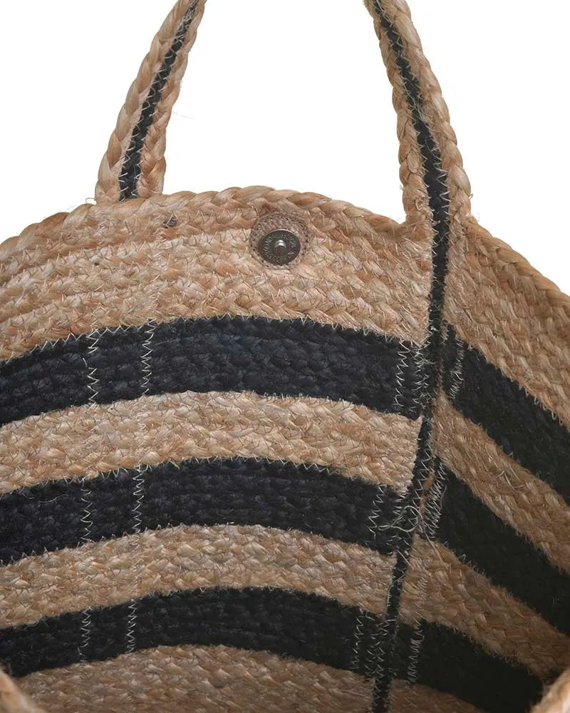 ΤΣΑΝΤΑ ΨΑΘΙΝΗ ΜΕ ΜΑΥΡΕΣ ΡΙΓΕΣ (100%JUTE) 45X15X35/50