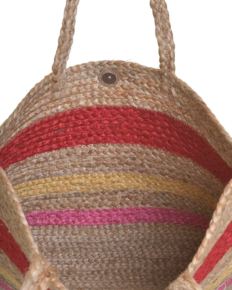 ΤΣΑΝΤΑ ΨΑΘΙΝΗ ΜΕ ΚΙΤΡΙΝΕΣ/ΦΟΥΞ ΡΙΓΕΣ (100%JUTE) 47X13X31/60