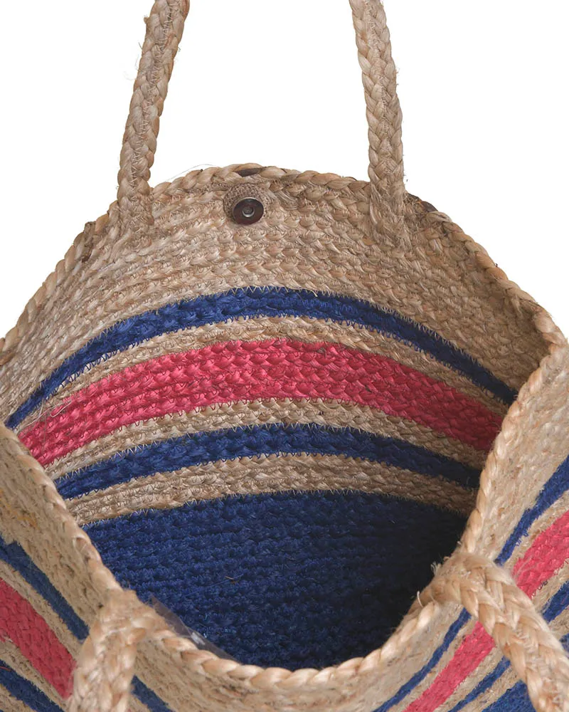 ΤΣΑΝΤΑ ΨΑΘΙΝΗ ΜΕ ΜΠΛΕ/ΦΟΥΞ ΡΙΓΕΣ (100%JUTE) 45X15X30/60