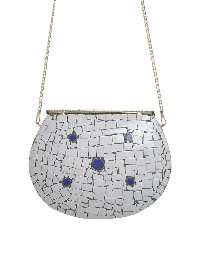 ΤΣΑΝΤΑΚΙ ΜΕΤΑΛΛΙΚΟ ΛΕΥΚΟ/ΜΠΛΕ ΜΕ ΑΛΥΣΙΔΑ 19X5X14/62