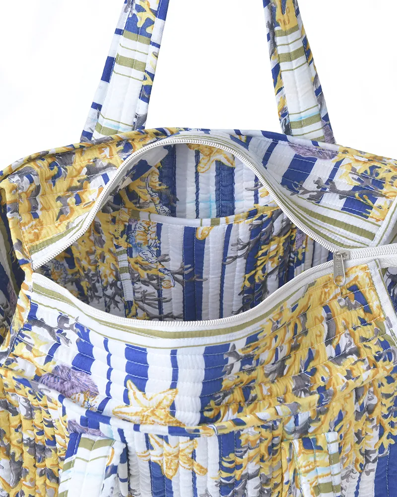 ΤΣΑΝΤΑ ΥΦΑΣΜΑΤΙΝΗ ''ΚΟΡΑΛΙΑ'' ME ΜΠΛΕ/ΧΡΥΣΕΣ ΛΕΠΤΟΜΕΡΕΙΕΣ 37X33X18 (100% COTTON)