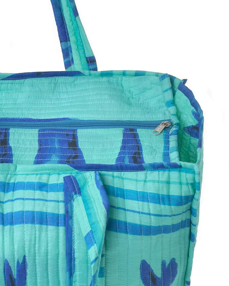 ΤΣΑΝΤΑ ΥΦΑΣΜΑΤΙΝΗ '' ΨΑΡΙΑ'' ME ΜΠΛΕ ΧΡΩΜΑ 37X33X18 (100% COTTON)