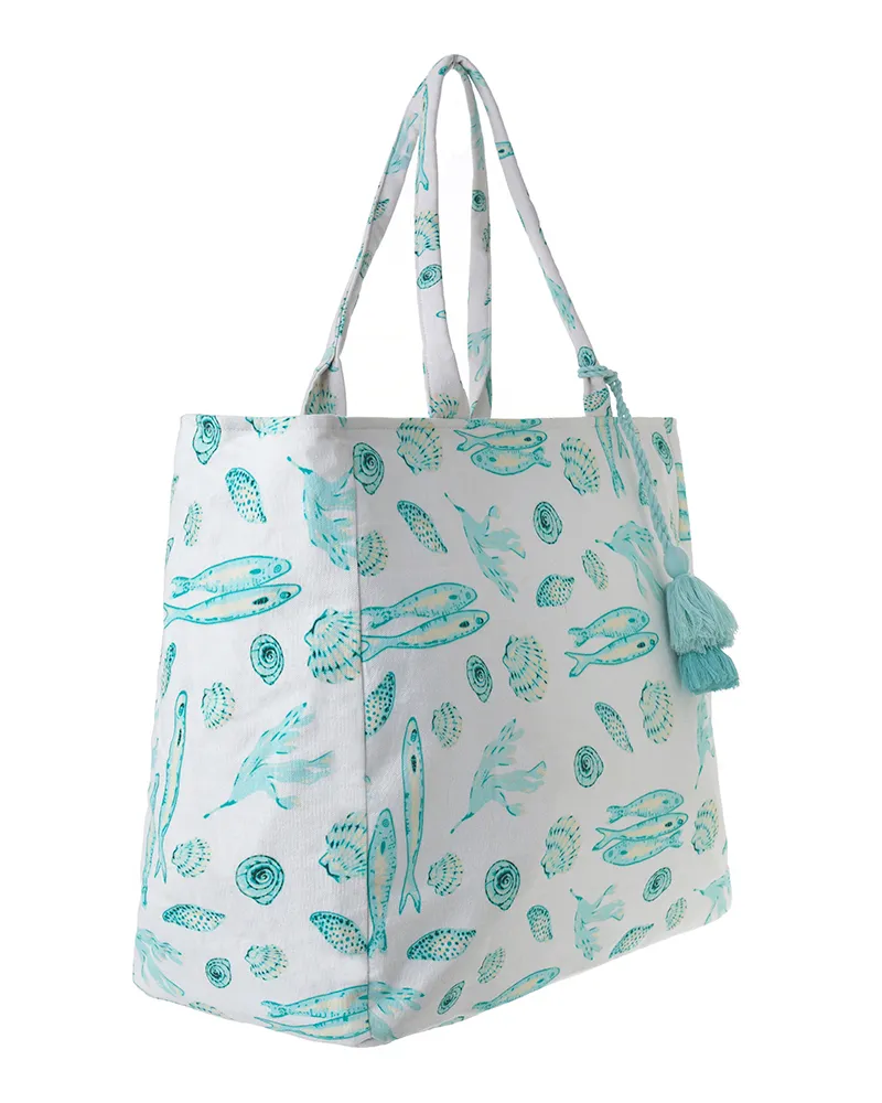 ΤΣΑΝΤΑ ΥΦΑΣΜΑΤΙΝΗ ΛΕΥΚΗ ΜΕ ΤΙΡΚΟΥΑΖ ΨΑΡΙΑ ΚΑΙ ΚΟΧΥΛΙΑ 42X35X20 (100% COTTON) ΤΣΑΝΤΑ ΥΦΑΣΜΑΤΙΝΗ ΛΕΥΚΗ ΜΕ ΤΙΡΚΟΥΑΖ ΨΑΡΙΑ ΚΑΙ ΚΟΧΥΛΙΑ 42X35X20 (100% COTTON)