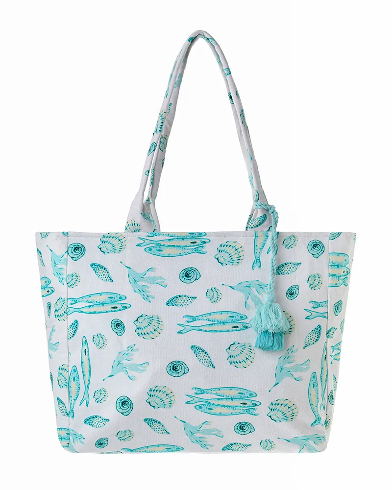 ΤΣΑΝΤΑ ΥΦΑΣΜΑΤΙΝΗ ΛΕΥΚΗ ΜΕ ΤΙΡΚΟΥΑΖ ΨΑΡΙΑ ΚΑΙ ΚΟΧΥΛΙΑ 42X35X20 (100% COTTON) ΤΣΑΝΤΑ ΥΦΑΣΜΑΤΙΝΗ ΛΕΥΚΗ ΜΕ ΤΙΡΚΟΥΑΖ ΨΑΡΙΑ ΚΑΙ ΚΟΧΥΛΙΑ 42X35X20 (100% COTTON)