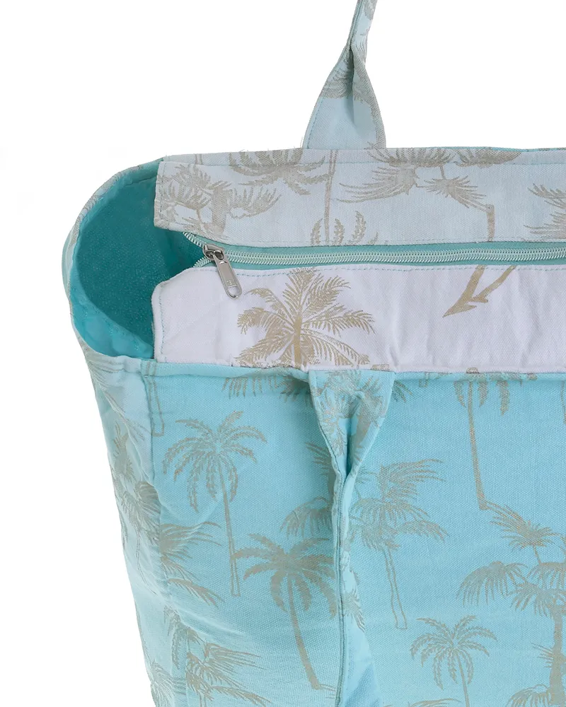 ΤΣΑΝΤΑ ΥΦΑΣΜΑΤΙΝΗ ΣΕ ΑΠΑΛΟ ΜΠΛΕ ΧΡΩΜΑ ΜΕ ΦΟΙΝΙΚΕΣ42X35X20 (100% COTTON)