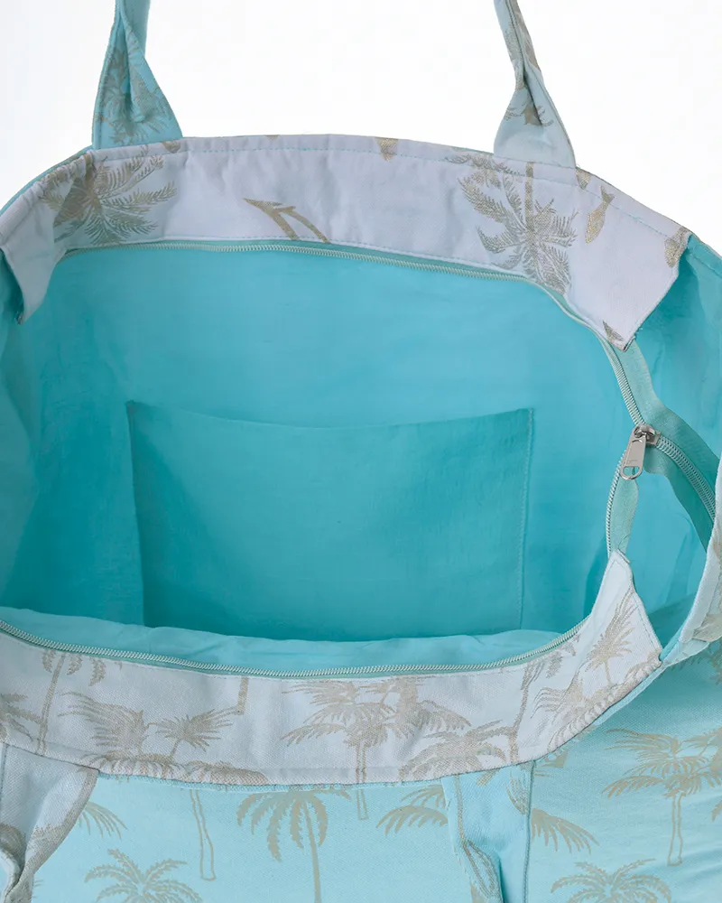 ΤΣΑΝΤΑ ΥΦΑΣΜΑΤΙΝΗ ΣΕ ΑΠΑΛΟ ΜΠΛΕ ΧΡΩΜΑ ΜΕ ΦΟΙΝΙΚΕΣ42X35X20 (100% COTTON)