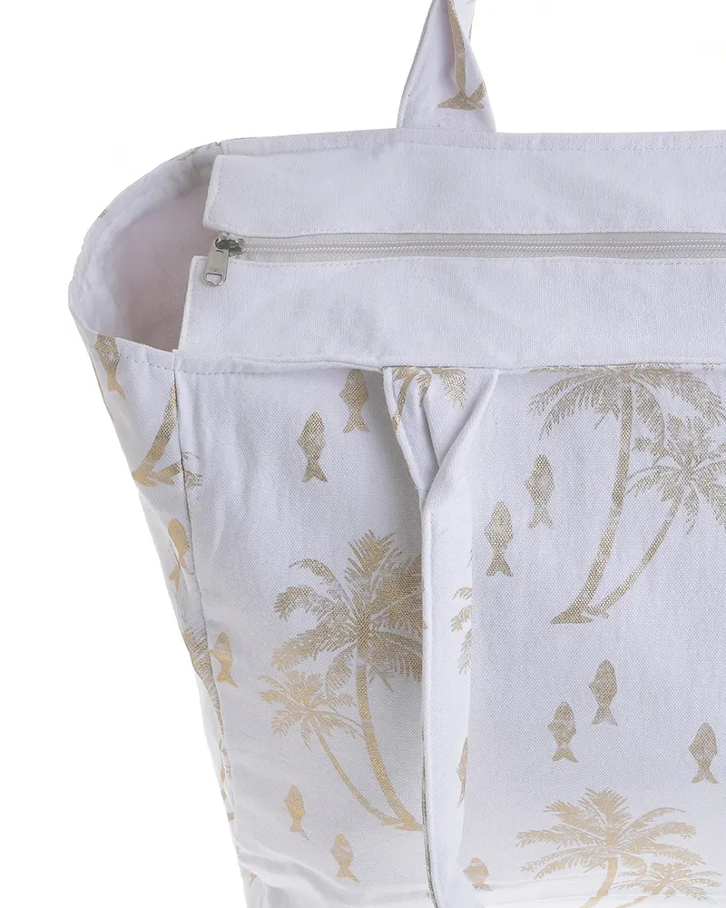 ΤΣΑΝΤΑ ΥΦΑΣΜΑΤΙΝΗ ΣΕ ΛΕΥΚΟ ΧΡΩΜΑ ΜΕ ΦΟΙΝΙΚΕΣ 42X35X20 (100% COTTON)