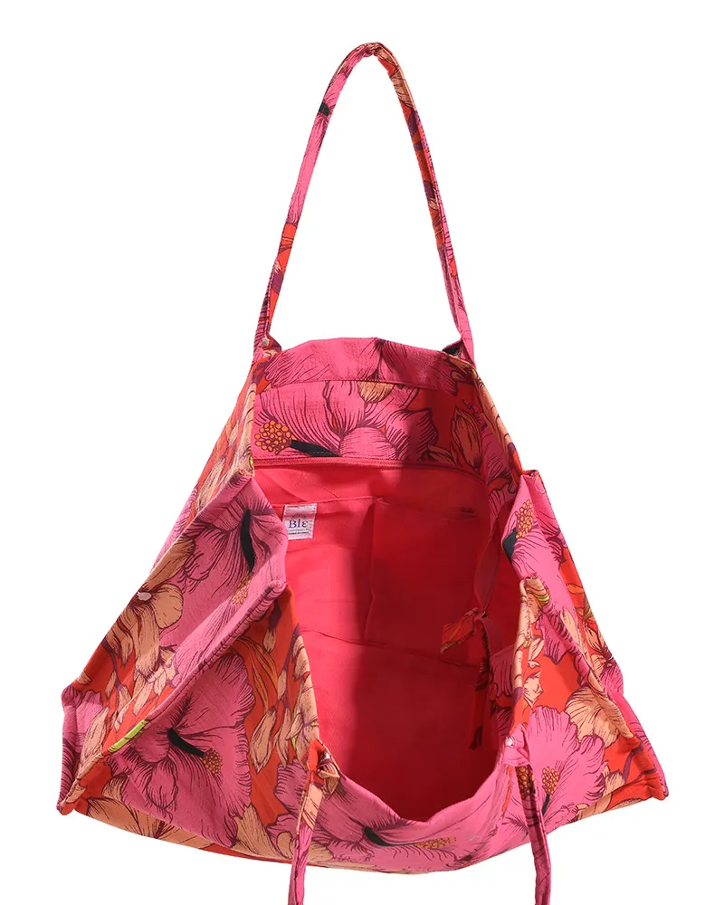 ΤΣΑΝΤΑ ΥΦΑΣΜΑΤΙΝH ΡΟΖ ΦΛΟΡΑΛ (50%COTTON 50% POLYESTER)