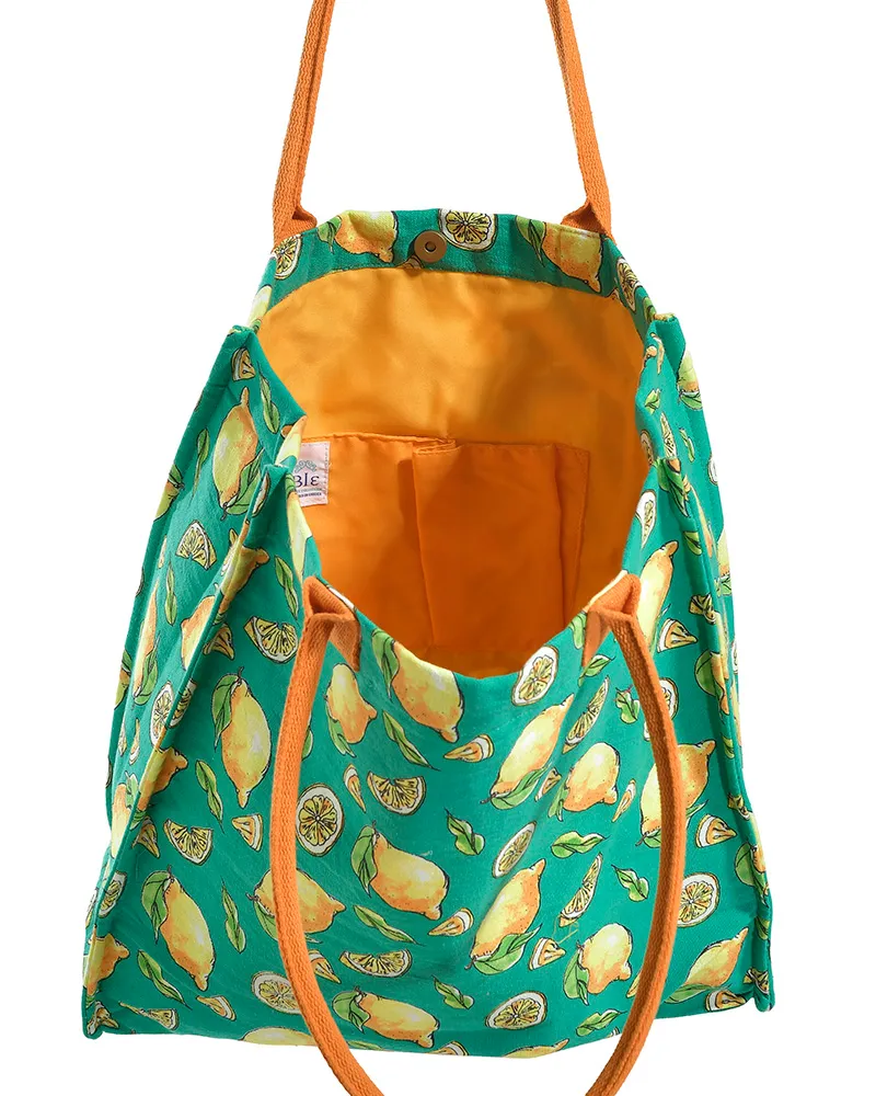 ΤΣΑΝΤΑ ΥΦΑΣΜΑΤΙΝH ΣΕ ΠΡΑΣΙΝΟ/ΚΙΤΡΙΝΟ ΧΡΩΜΑ ΛΕΜΟΝΙΑ (50% COTTON 50% POLYESTER)