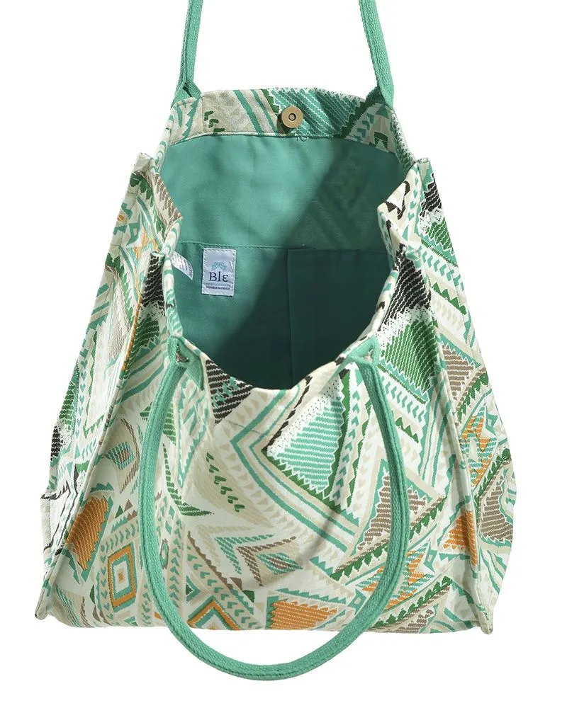 ΤΣΑΝΤΑ ΥΦΑΣΜΑΤΙΝH ΣΕ ΠΡΑΣΙΝΟ/ΛΕΥΚΟ/ΓΚΡΙ ΧΡΩΜΑ (50% COTTON 50% POLYESTER)