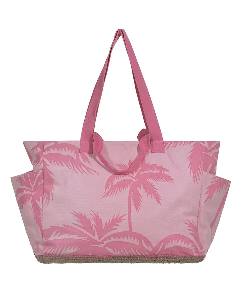 ΤΣΑΝΤΑ ΥΦΑΣΜΑΤΙΝH ΣΕ ΡΟΖ ΧΡΩΜΑ ΜΕ ΦΟΙΝΙΚΕΣ (50%COTTON 50% POLYESTER)