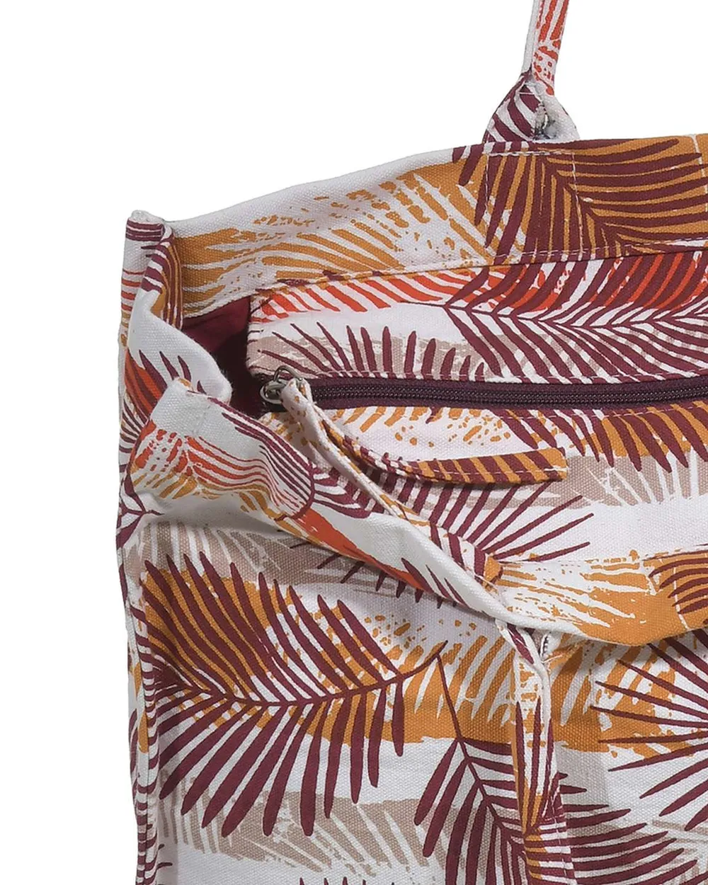 ΤΣΑΝΤΑ ΥΦΑΣΜΑΤΙΝH ΣΕ ΛΕΥΚΟ/ΚΑΦΕ ΧΡΩΜΑ ΜΕ ΦΥΛΛΑ (60%COTTON 40% POLYESTER)