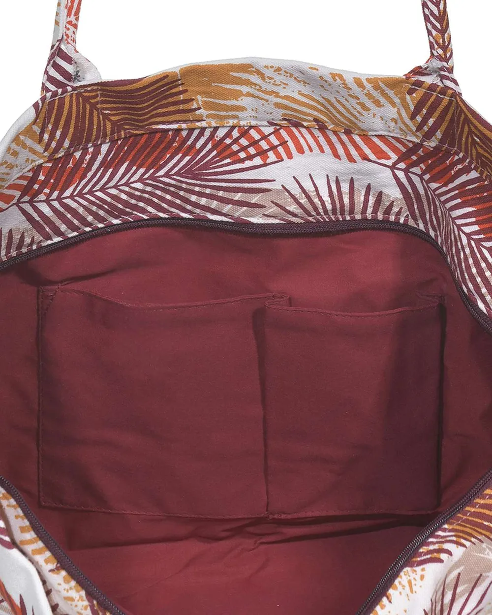 ΤΣΑΝΤΑ ΥΦΑΣΜΑΤΙΝH ΣΕ ΛΕΥΚΟ/ΚΑΦΕ ΧΡΩΜΑ ΜΕ ΦΥΛΛΑ (60%COTTON 40% POLYESTER)