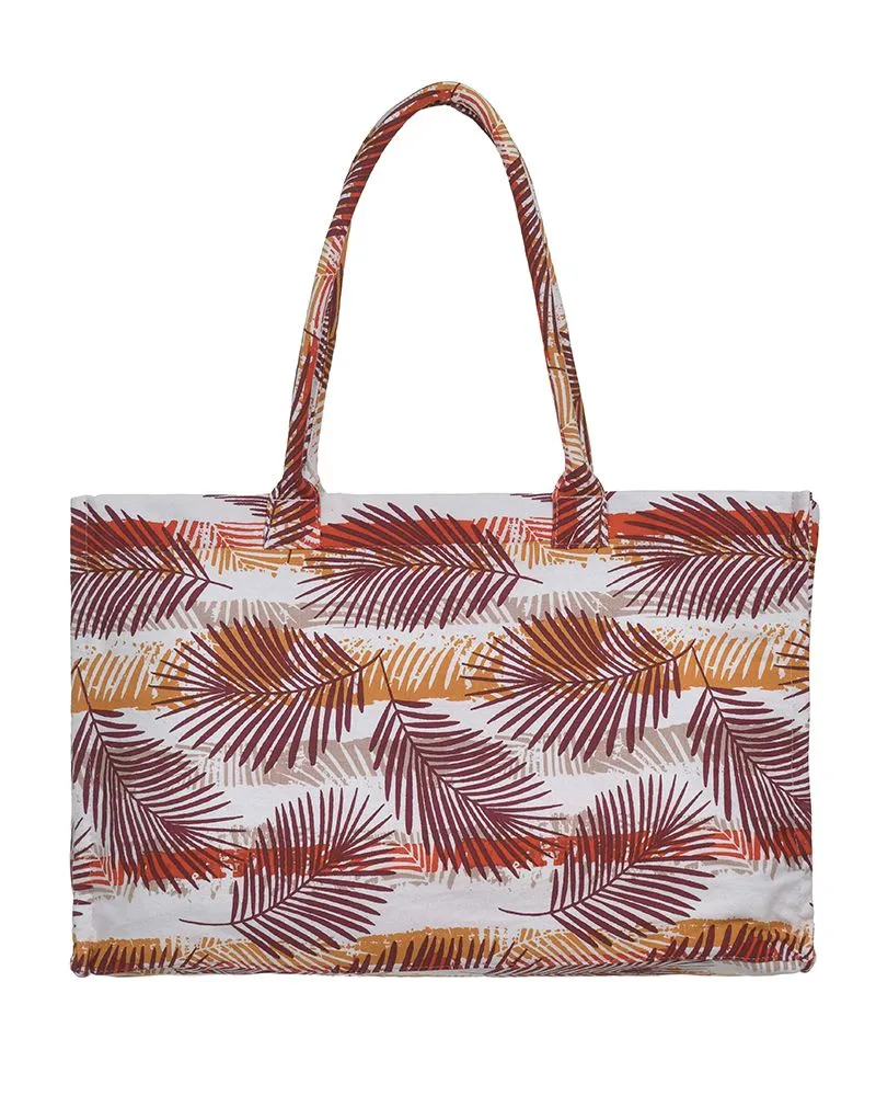 ΤΣΑΝΤΑ ΥΦΑΣΜΑΤΙΝH ΣΕ ΛΕΥΚΟ/ΚΑΦΕ ΧΡΩΜΑ ΜΕ ΦΥΛΛΑ (60%COTTON 40% POLYESTER)