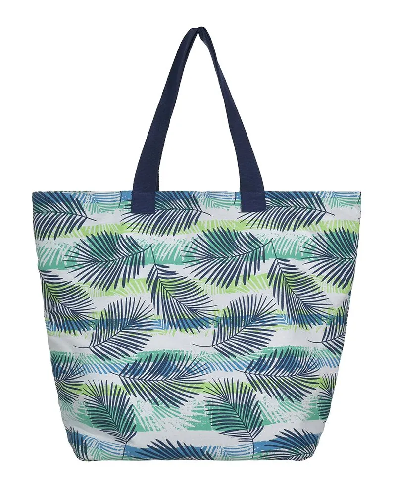 ΤΣΑΝΤΑ ΥΦΑΣΜΑΤΙΝH ΣΕ ΛΕΥΚΟ/ΠΡΑΣΙΝΟ ΧΡΩΜΑ ΜΕ ΦΥΛΛΑ (60%COTTON 40% POLYESTER)